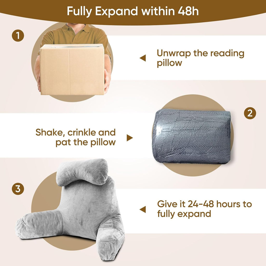 OAISZ Reading Pillow for Sitting in Bed Adult, Reading Pillow with Shredded Memory Foam (LightGery, Extra Large 25" H)