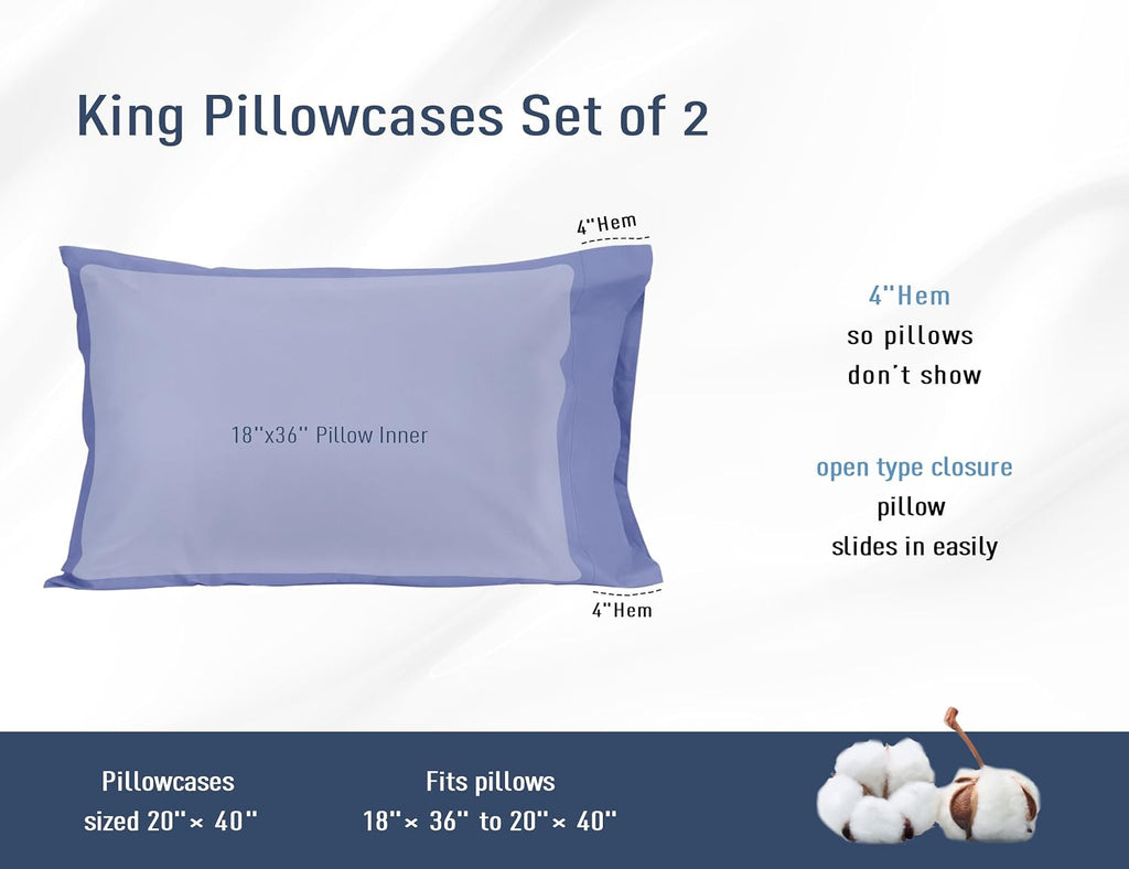 Homtec Pillow Cases, King Size Cotton Percale Weave Pillowcases, Pre-Shrunk Breathable and Hypoallergenic Pillowcases, Set of 2 (2 Piece Ki…