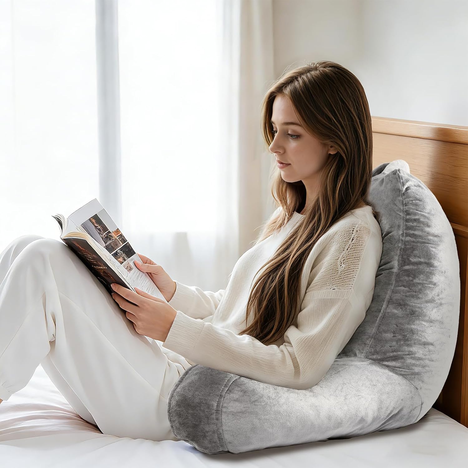 OAISZ Reading Pillow for Sitting in Bed Adult, Reading Pillow with Shredded Memory Foam, Bed Pillow with Washable Cover, Back Pillow…