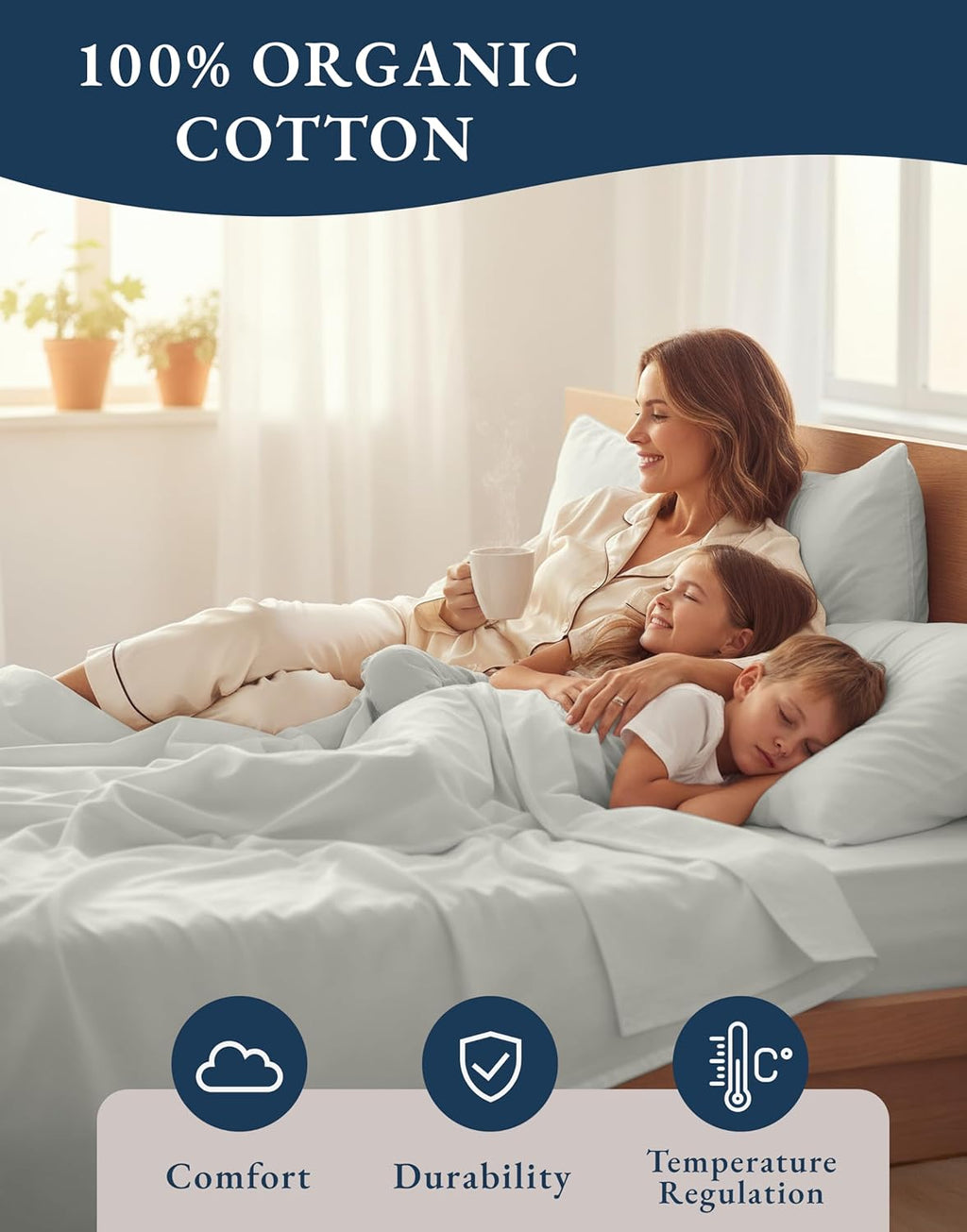 LaneLinen LANE LINEN 100% Organic Cotton Full Sheets Set 4-Piece Pure Percale Long Staple Soft Bedding Breathable Fits Mattress Upto 15" De…