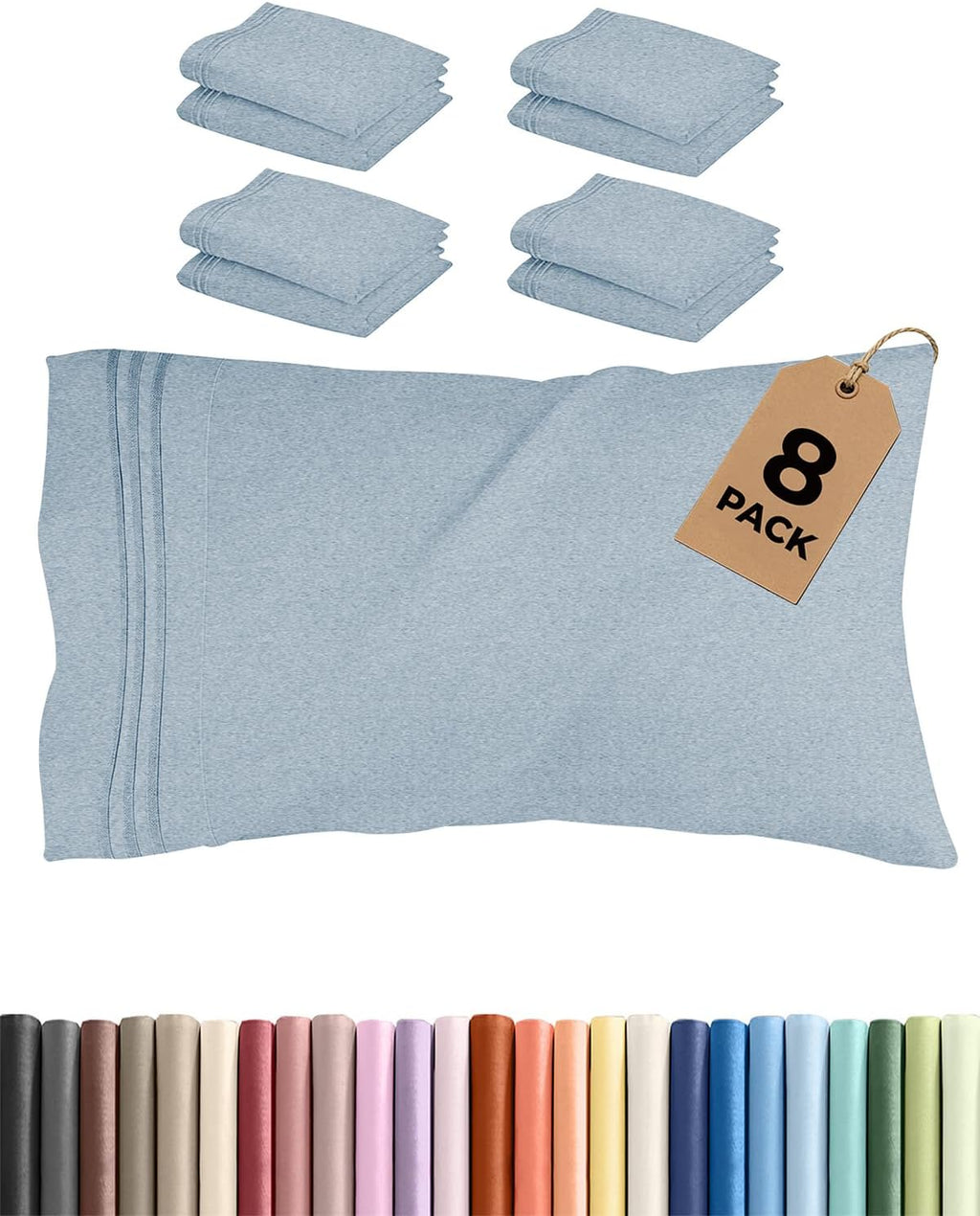Standard Pillow Cases Set of 8 - Ultra Soft Hotel Quality Pillowcase Covers - Comfy & Wrinkle Free - Shrink & Fade Resistant - Machine…