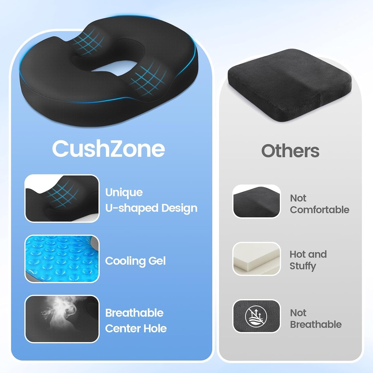 CushZone Donut Pillow Seat Cushion - Cooling Gel Donut Chair Cushions, Memory Foam Seat Cushion for Office & Home, Car Seat Cushion and But…