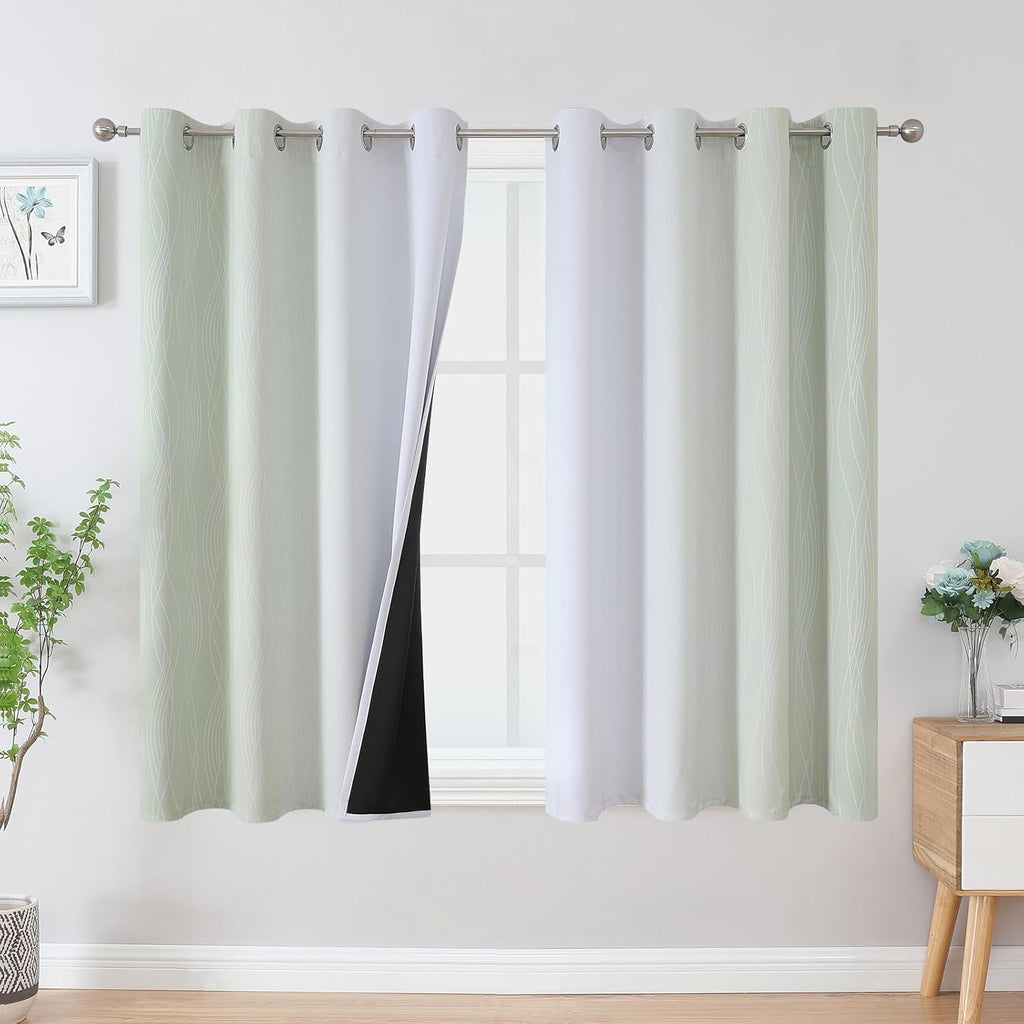 Estelartextiler Estelar Textiler Sage and Greyish White Blackout Curtains 54 Inch Length, Light Blocking Gradient Grommet Drapes for Living…