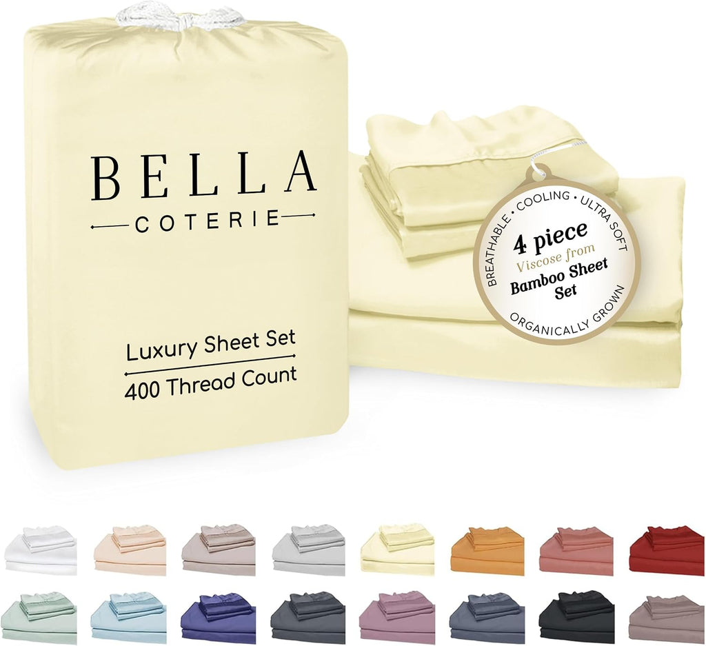 Bella Coterie Luxury Bamboo Viscose Cal King Size Sheet Set | 100% Organically Grown | Ultra Soft | Cooling for Hot Sleepers | 18" Deep…