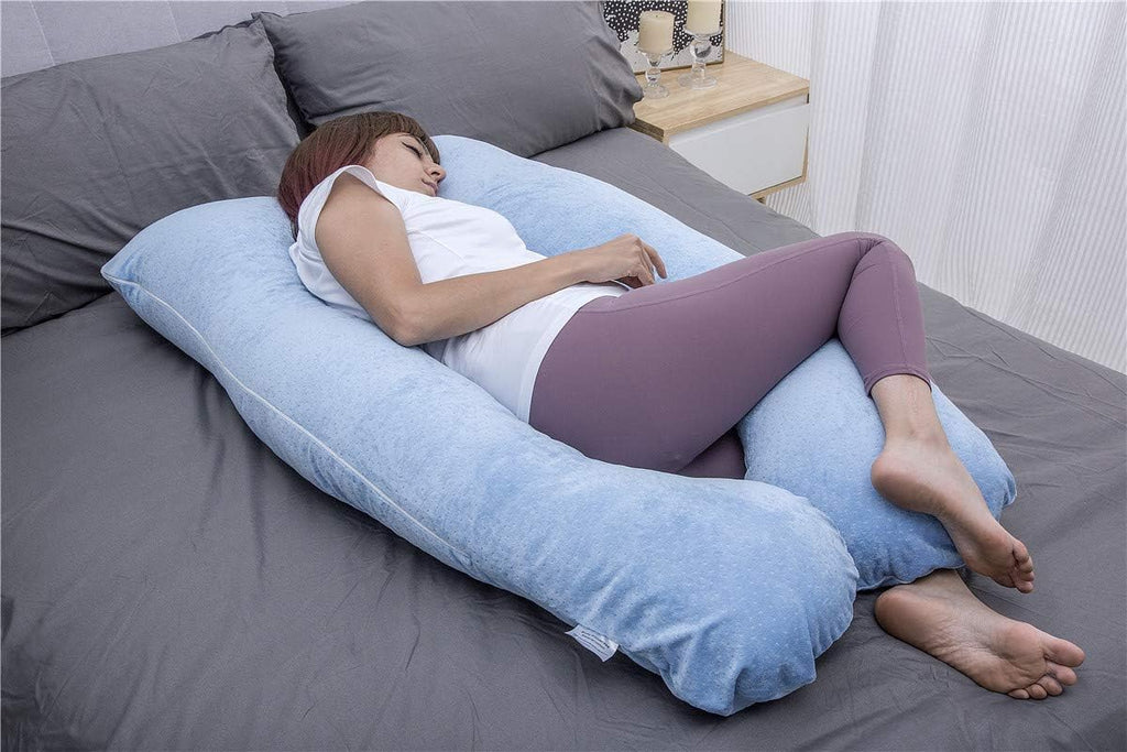 Moonpine MOON PINE Pregnancy Pillow, U Shaped Full Body Pillow for Maternity Support, Sleeping Pillow with Cover for Pregnant Women (Blue)…