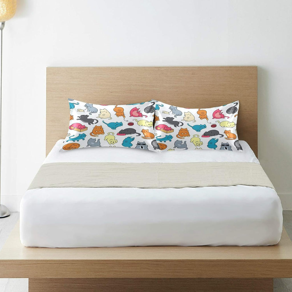 Blueangle Color Cartoon Cat Satin Pillowcase for Hair and Skin Silk Pillowcase, Standard Size(20x26 inches) - Satin Pillow Covers with…