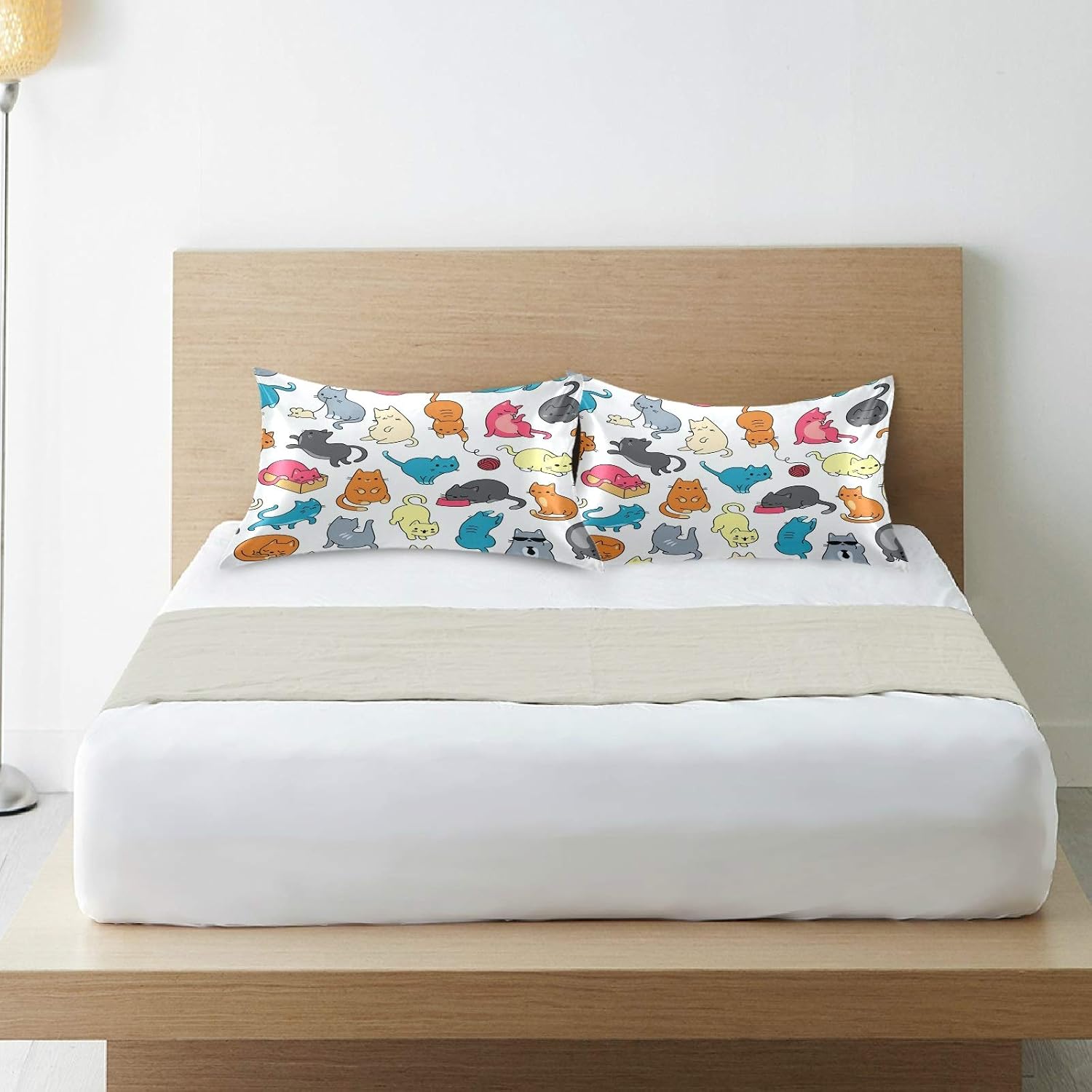 Blueangle Color Cartoon Cat Satin Pillowcase for Hair and Skin Silk Pillowcase, Standard Size(20x26 inches) - Satin Pillow Covers with…