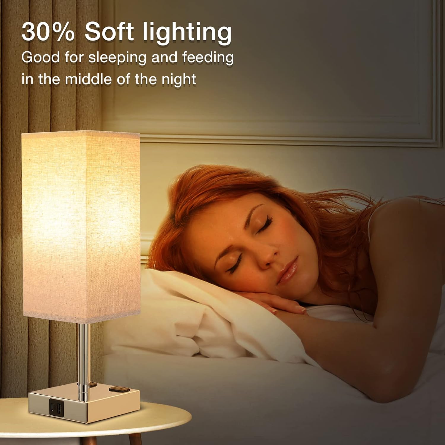 aooshine Beige Set of 2 Touch Lamp with USB Port-Nightstand Lamp with USB-C+A Charge Ports& AC Outlets, 3-Way Dimmable Bedside Lamp with…