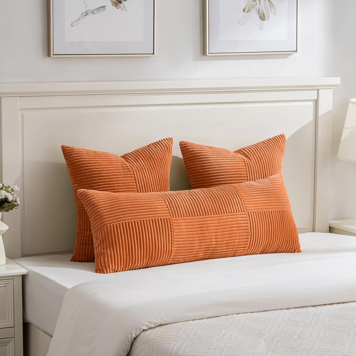 Fancy Homi 2 Packs Burnt Orange Decorative Throw Pillow Covers 20x20 Inch for Living Room Couch Bed Sofa, Rustic Farmhouse Boho Home…