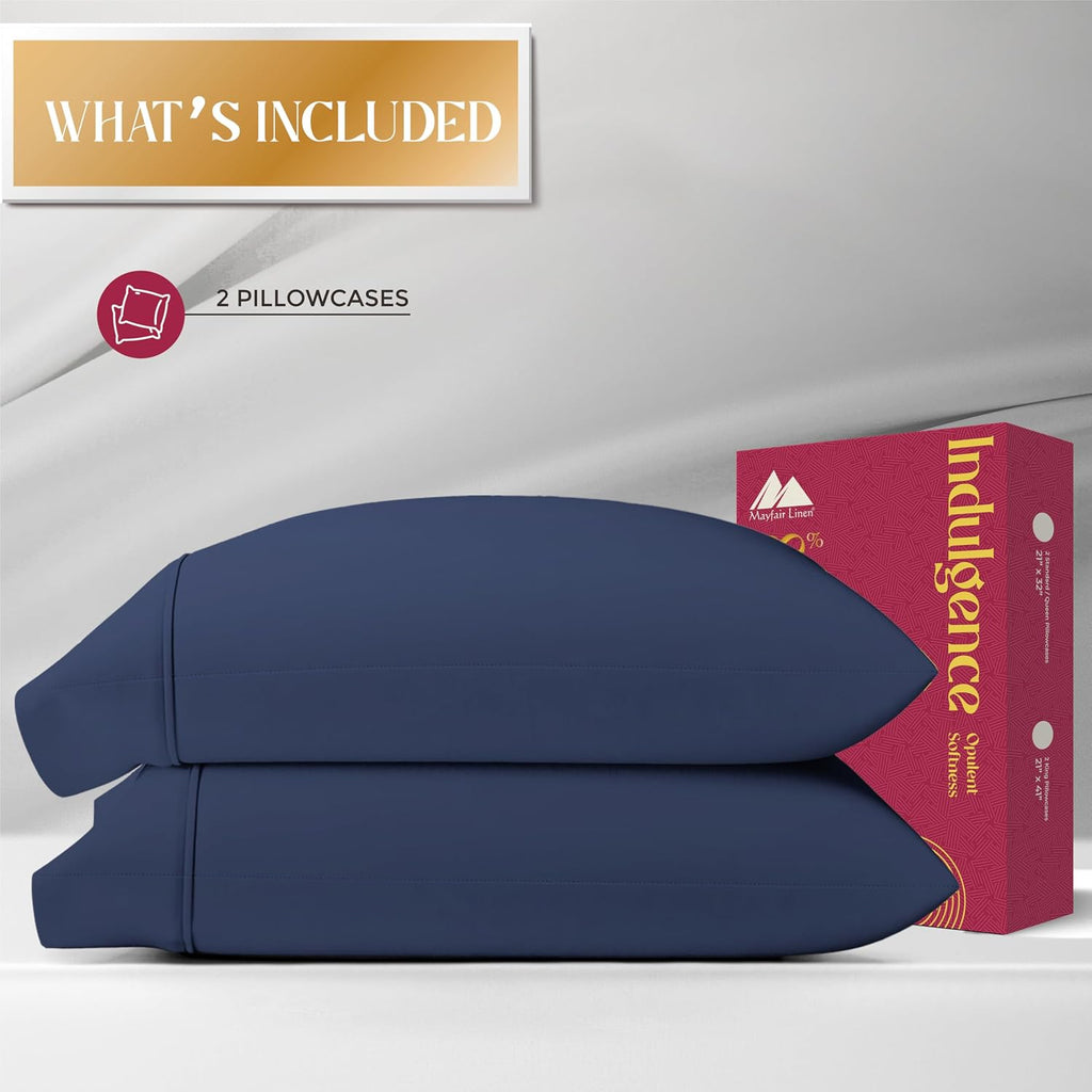 Mayfair Linen 100% Egyptian Cotton King Size Pillow Cases Set of 2 - Luxury 1200 Series Pillow Cases King Size (Navy Blue), Soft &…