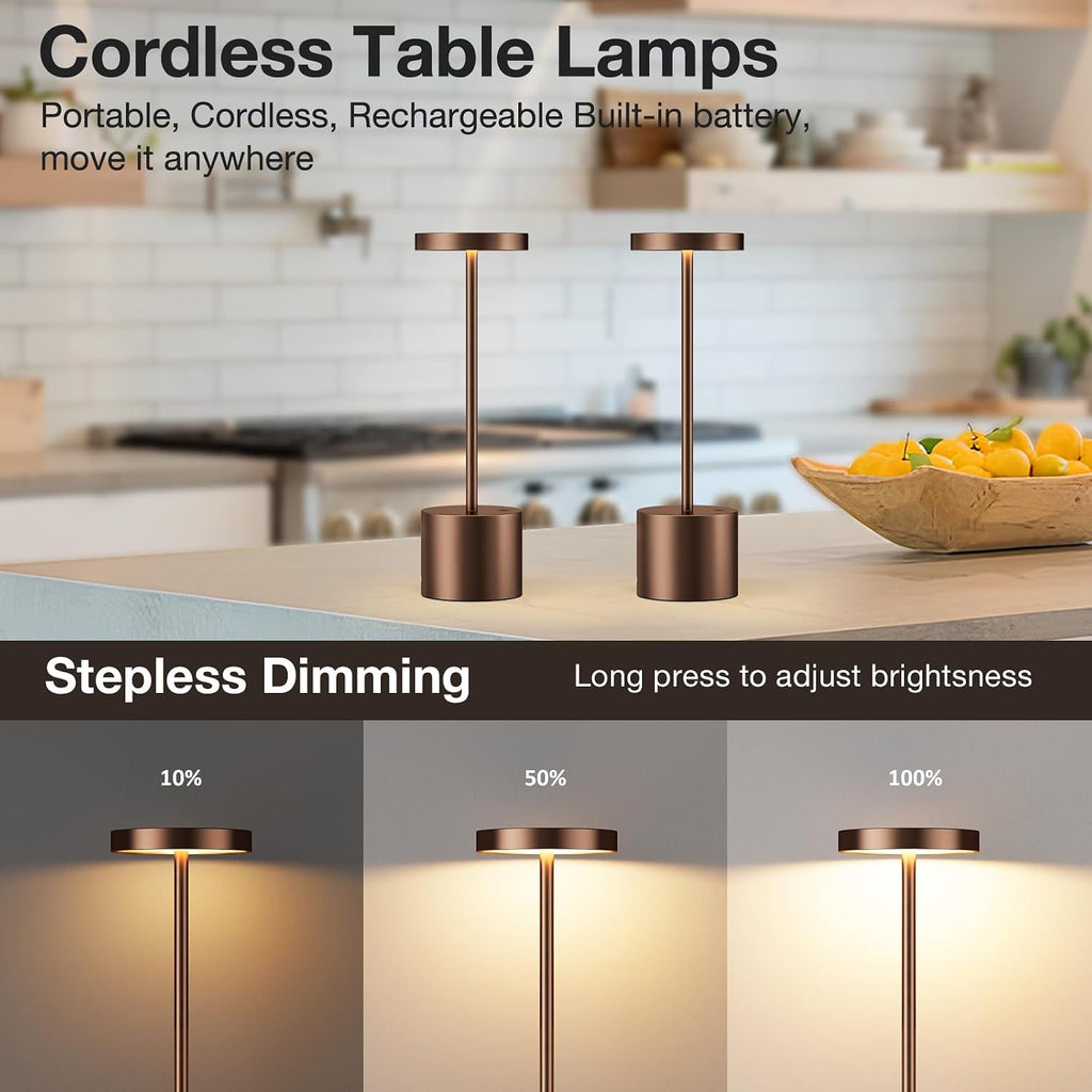 Kakanuo Brown Cordless Lamp Set, Rechargeable Lamp, 3 Color Temperature, LED Outdoor Wireless Lamps, Battery Operated Lamps, Stepless…