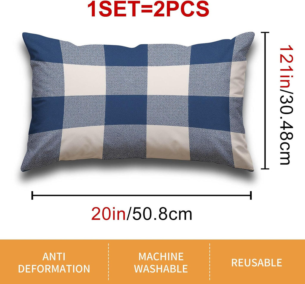 HOMETITUTE Blue Plaid Pillow Covers Decorative Pack of 2 Satin 12x20 Inch Lumbar Throw Pillow Cases for Sofa Couch Living Room Farmhouse…