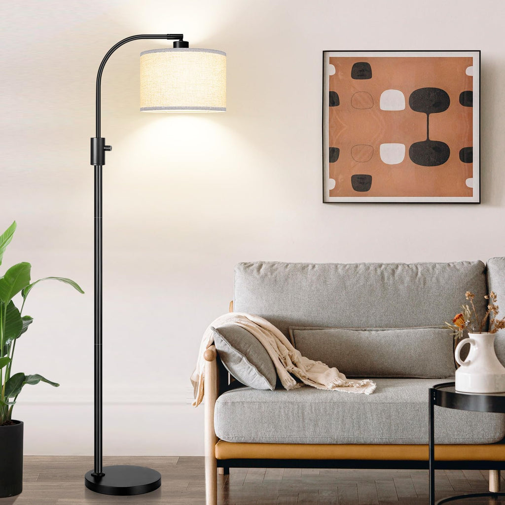 Nintiue Upgraded Modern Arc Dimmable Tall Standing Floor Lamp with Linen Shade, 1200 Lumens LED Bulb Included, for Living & Reading Room…