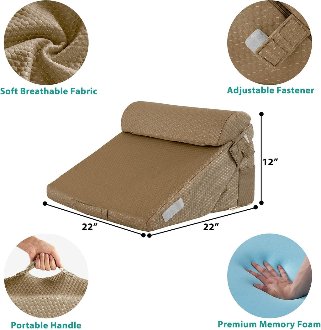Bedluxe 3Pcs Orthopedic Bed Wedge Pillow Set, Foam Wedge Pillow Post Surgery for Back, Leg and Knee Support, Adjustable 9&12 Inch Folding T…