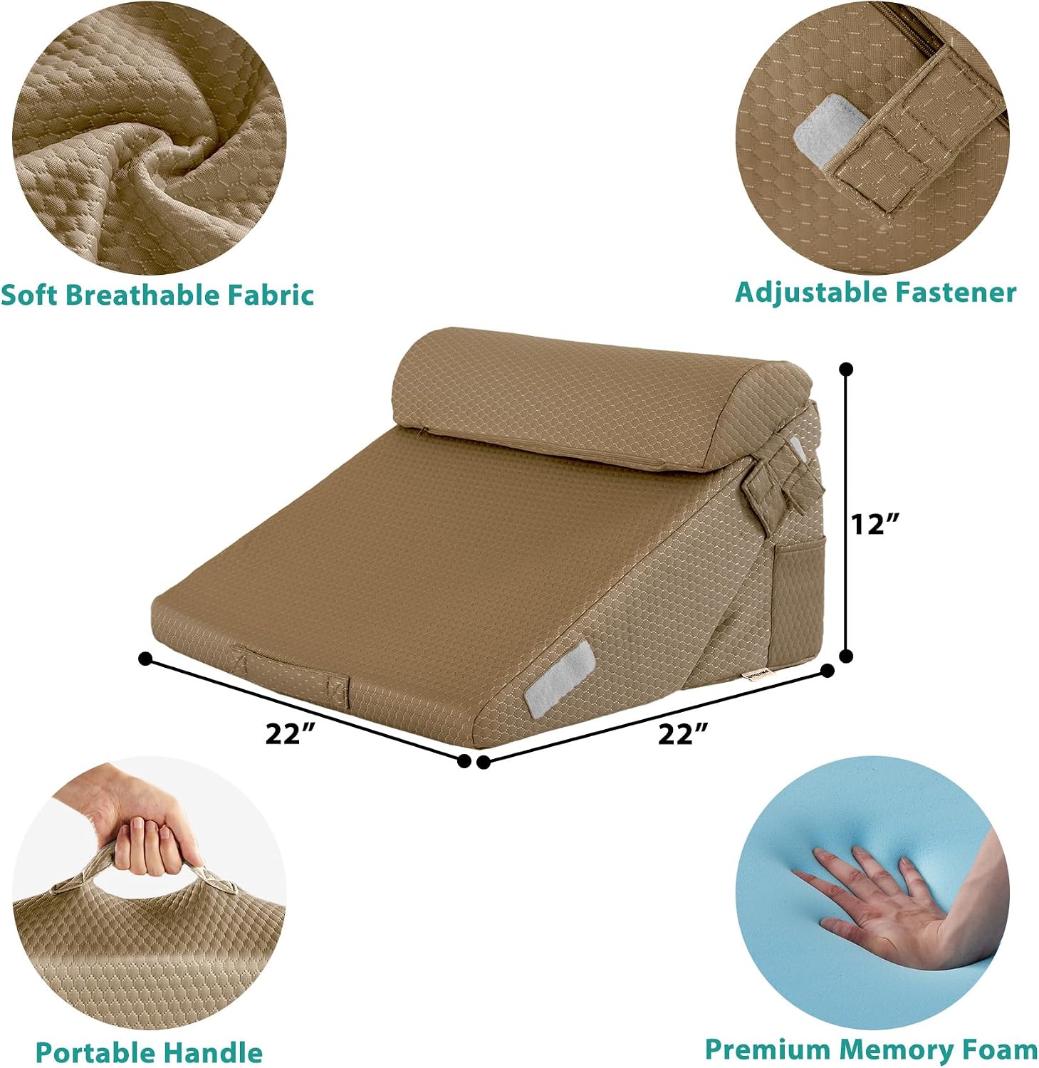 Bedluxe 3Pcs Orthopedic Bed Wedge Pillow Set, Foam Wedge Pillow Post Surgery for Back, Leg and Knee Support, Adjustable 9&12 Inch Folding T…