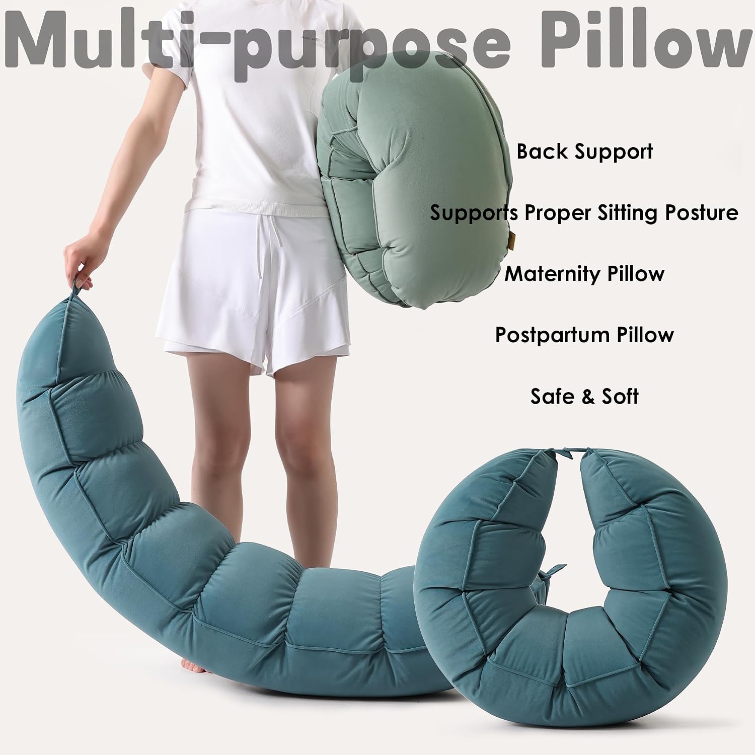 Peallow(Pat. Pend) – Long Round Body Pillow for Adults, Bolster Pillow for Sleeping, Soft and Supportive Pillow for Sleeping & Lumbar…