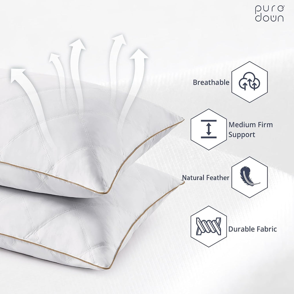 puredown® Goose Feathers and Down Pillow with Diamond Quilting with 100% Cotton Cover, Pack of 1, King Size