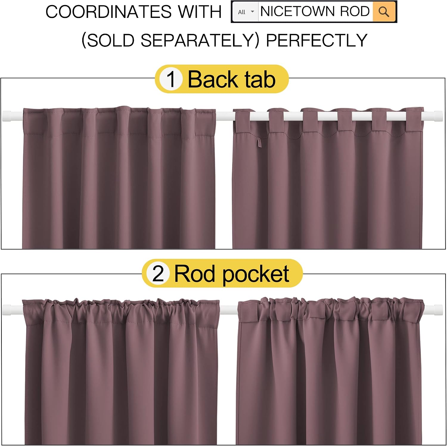 Nicetown Window Treatment Curtains Room Darkening Drapes - (Dry Rose Color) 52 Width X 54 Drop Each Panel, 2 Panels Set, Curtains and Drape…