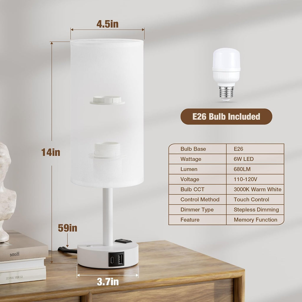 Aooshine Touch Bedside Table Lamp with Memory - Stepless Dimmable Lamp for Bedroom, Small Nightstand Lamp with Dual USB Charging Ports and…