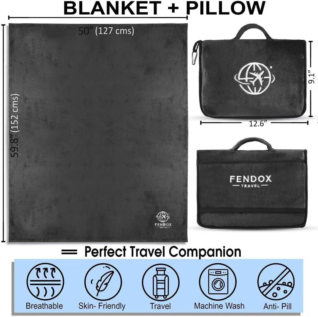 2-in-1 Travel Blanket and Pillow – Lightweight, Compact, Ultra Soft, Machine Washable – Handle, Luggage Sleeve, Backpack Clip – for…