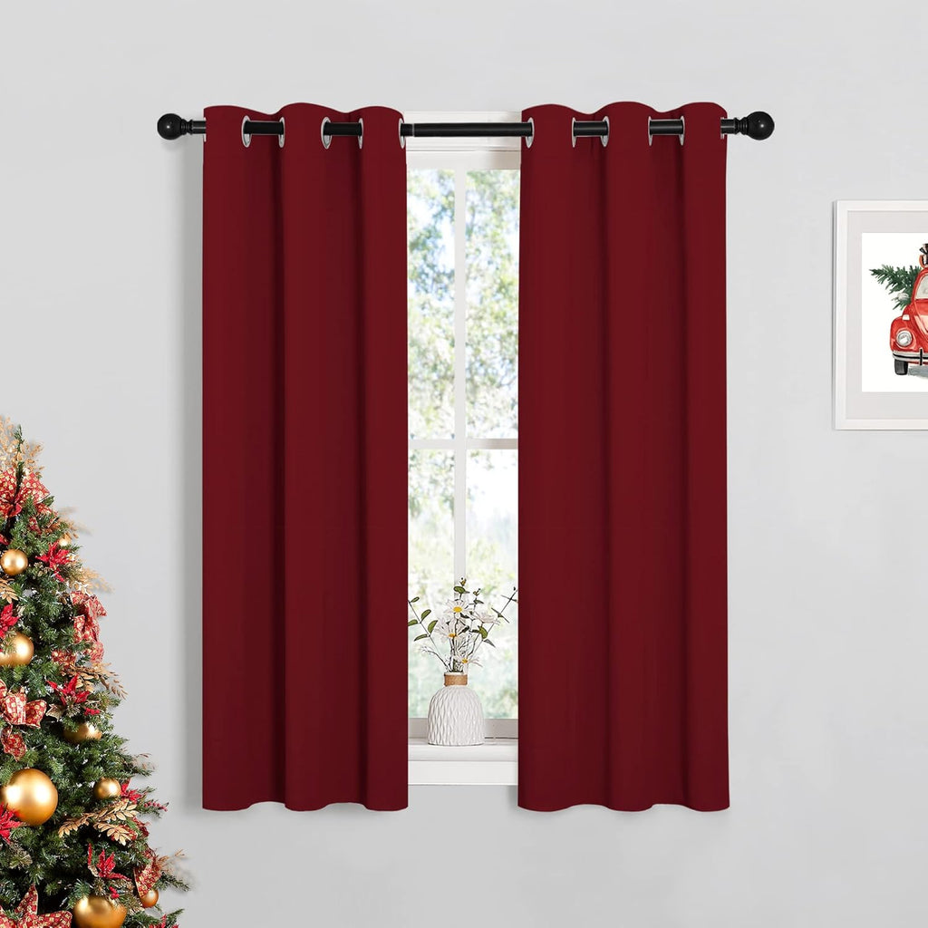 NICETOWN Christmas Burgundy Window Curtains Blackout Drapes, Thermal Insulated Solid Grommet Blackout Curtains/Draperies for Living Room…