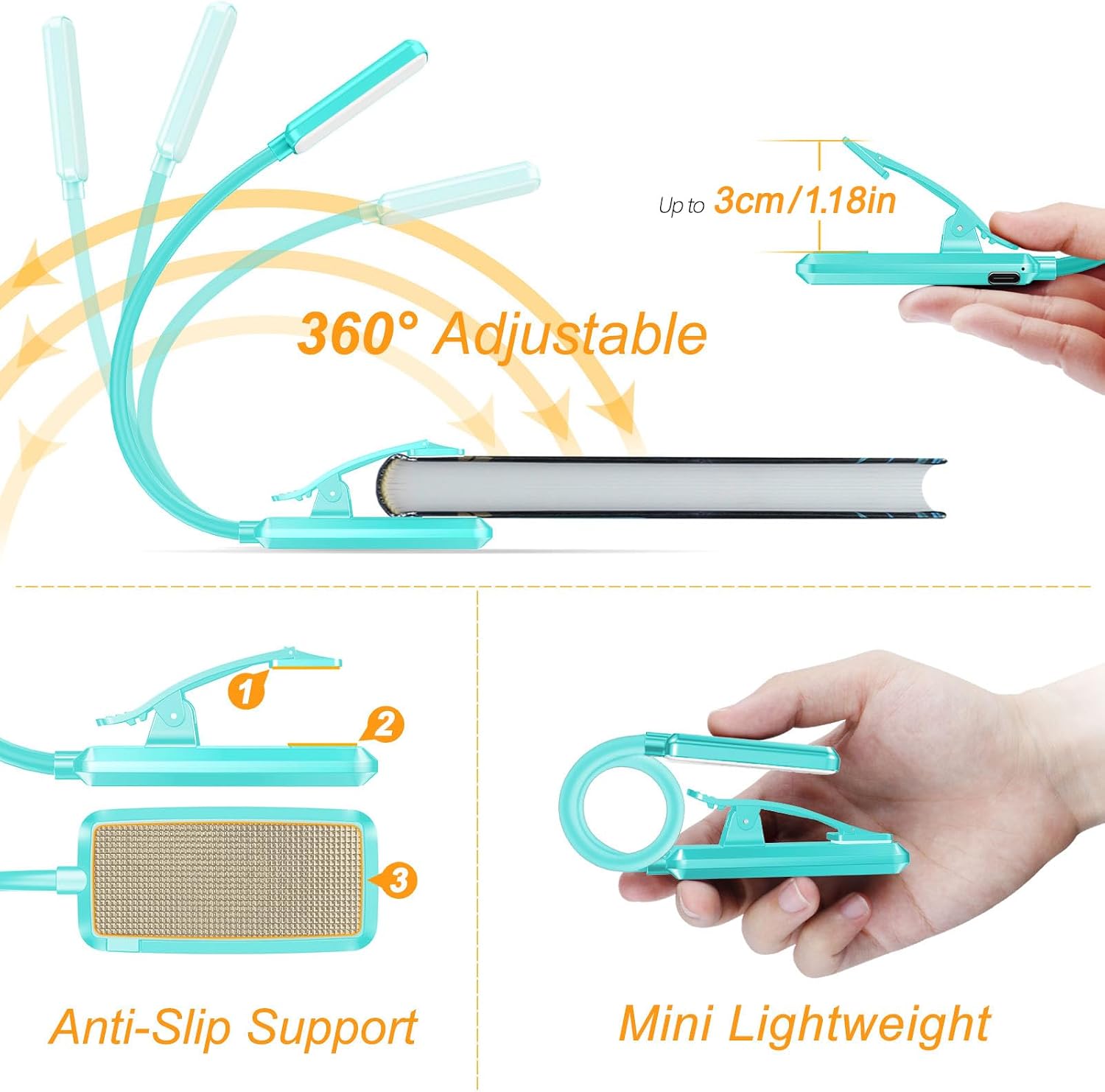 Gritin 9 LED Rechargeable Book Light for Reading in Bed - Eye Caring 3 Color Temperatures, Stepless Dimming Brightness,80 Hrs Runtime…