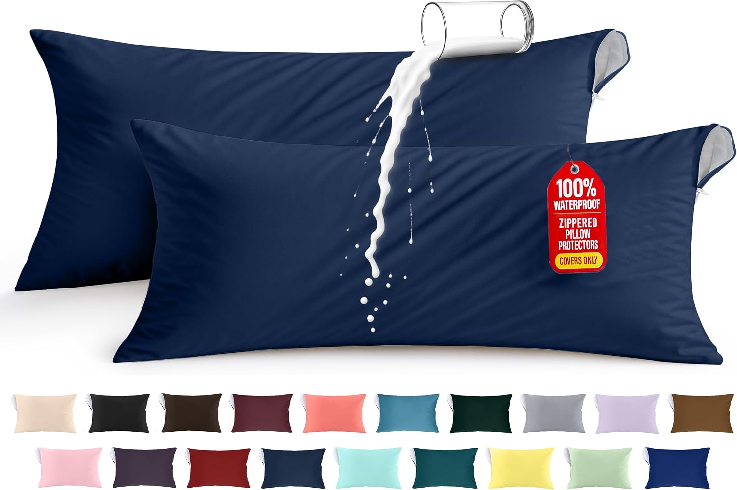 Utopiabedding Utopia Bedding 100% Waterproof Pillow Protectors with Zipper Body Size (Set of 2), Bed Bug and Dust Mite Proof Zippered Pillo…