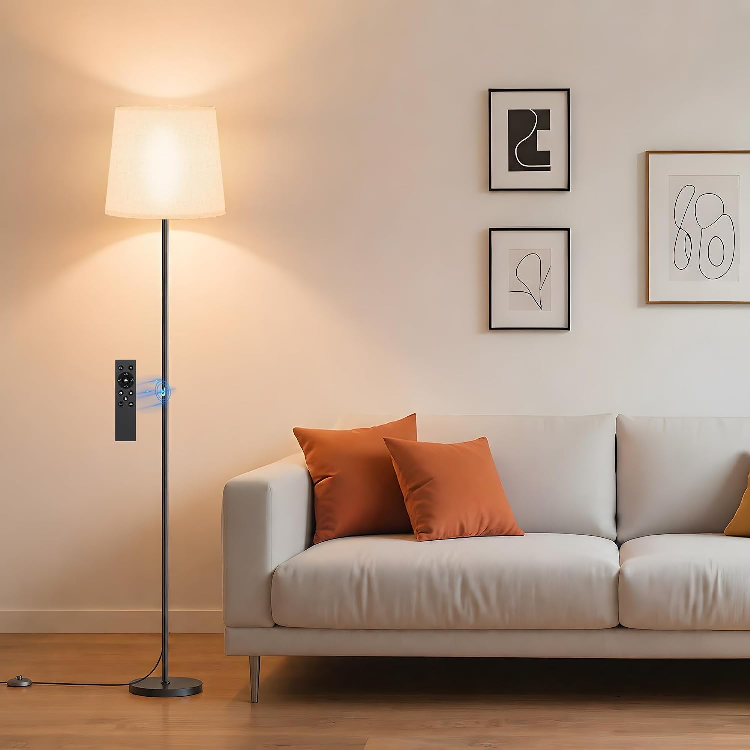 Sibrille Floor Lamp with White Shade, 62" Dimmable LED Standing Lamp with Remote, 9W E26 Bulb Included, 3000-6000K, Modern Floor Reading Li…