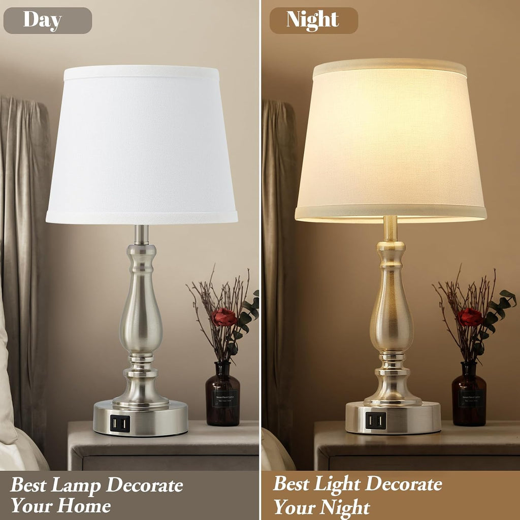 EJIAXIN Table Lamps for Bedrooms Set of 2 - Touch Bedside Lamps with USB C+A Ports, Dimmable White Nightstand Lamps for End Tables…