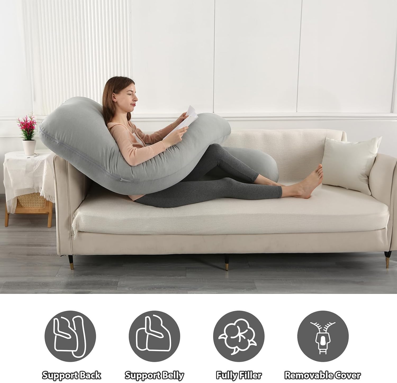 BATTOP Pregnancy Pillows for Sleeping, Full Body Maternity Pillow with Cooling Cover, Support for Back, Hips, Legs, Belly for Pregnant…