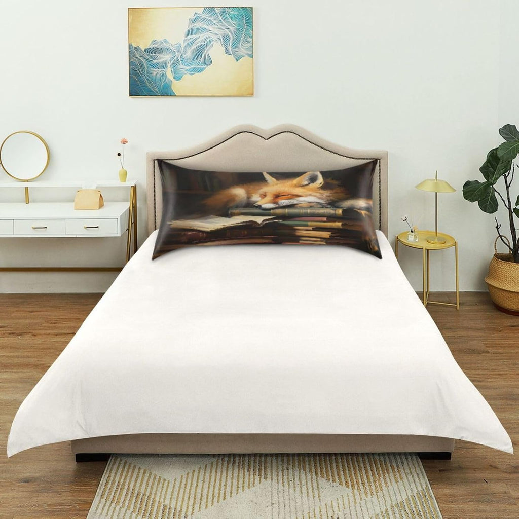 Fox Cartoon Pillow Covers Silk Pillowcase for Hair and Skin Soft and Smooth Cooling Satin Pillowcase Queen Size Pillow Case for Women…