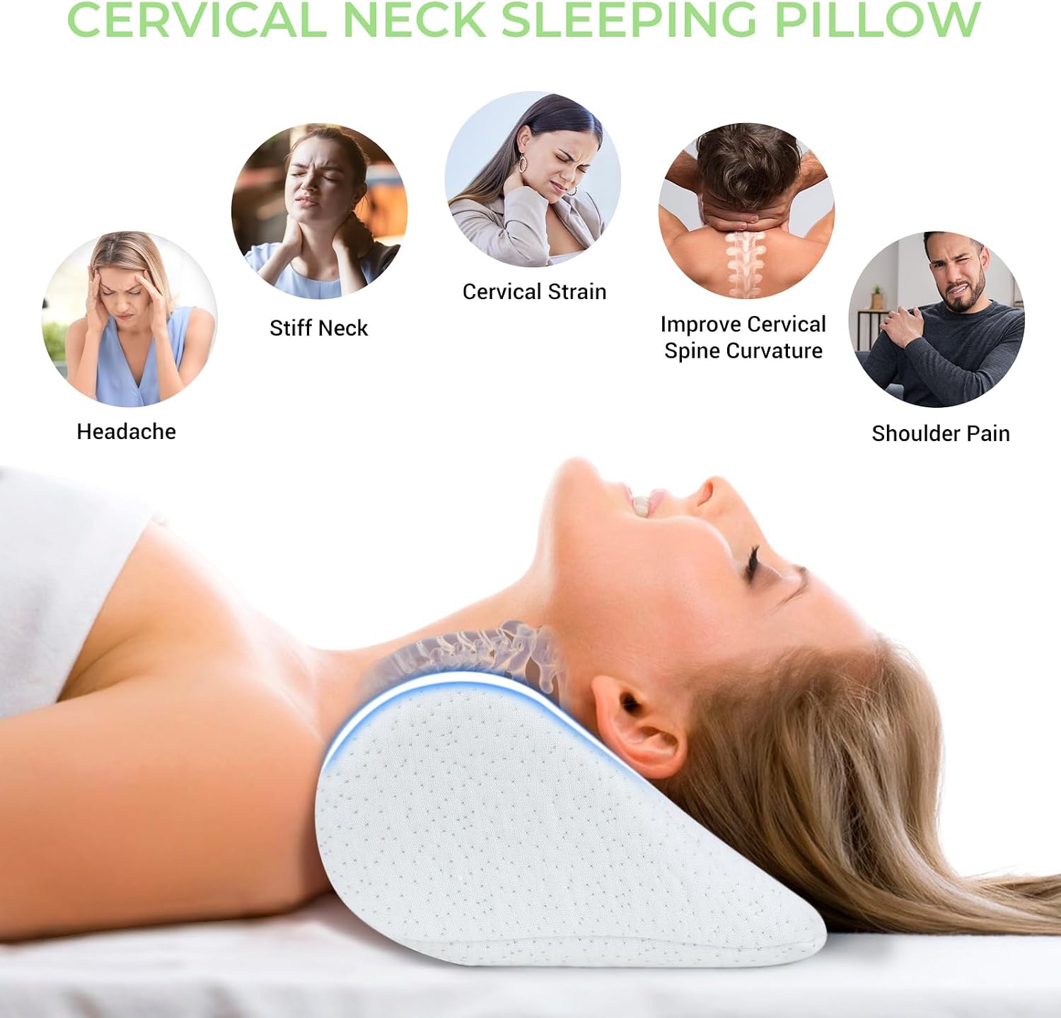 COOLBEBE Cervical Neck Pillows 2PCS, Memory Foam Neck Roll Pillows for Sleeping, Ergonomic Bolster Pillow for Bed, Sofa, Car Seat, Spine…