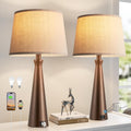 Seealle Modern Table Lamps Set of 2 - Touch Bedside Lamp for Nightstand with Dual USB C+A,3-Way Dimmable Brown Nightstand Lamps for…
