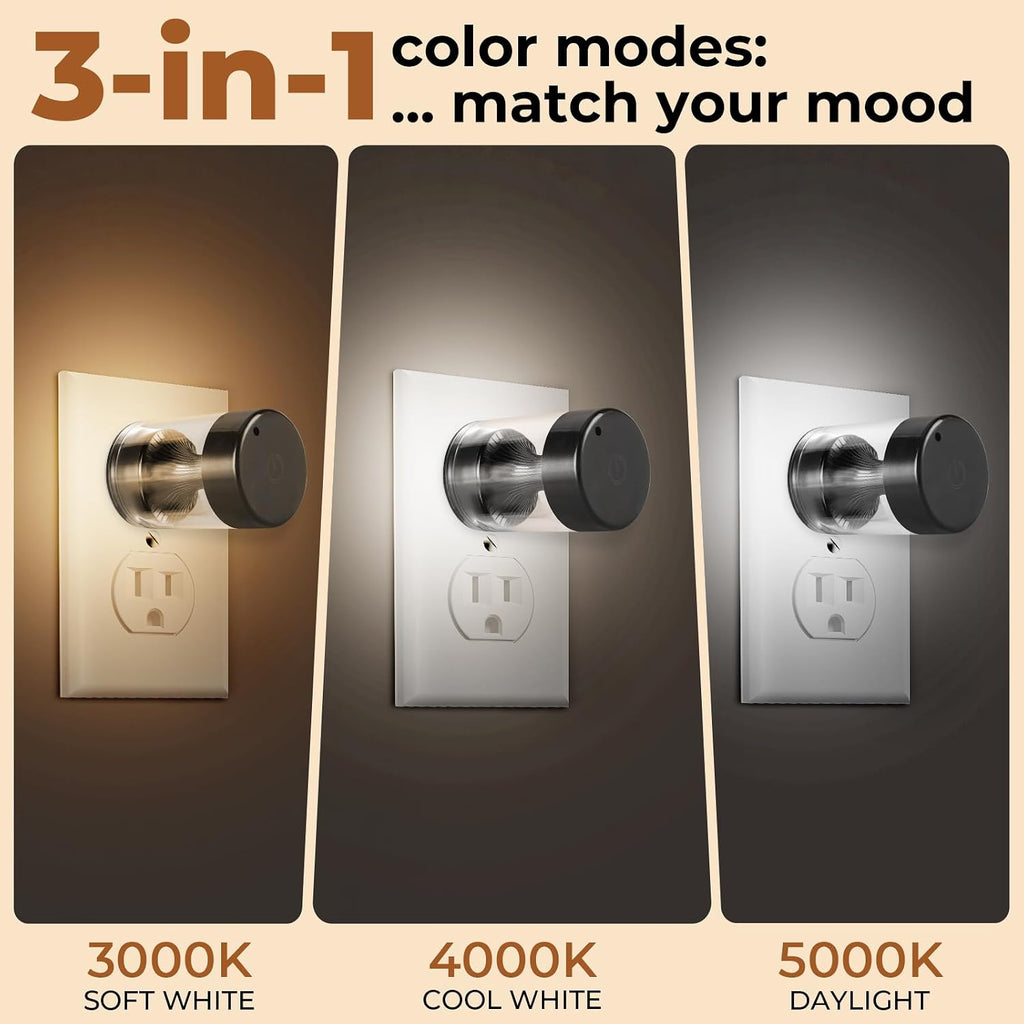Geplad Dimmable LED Night Light Plug in Wall, Touch Control & 3-Color Temperature (3000K-5000K) Nightlight with Dusk to Dawn Sensor, IP65 W…