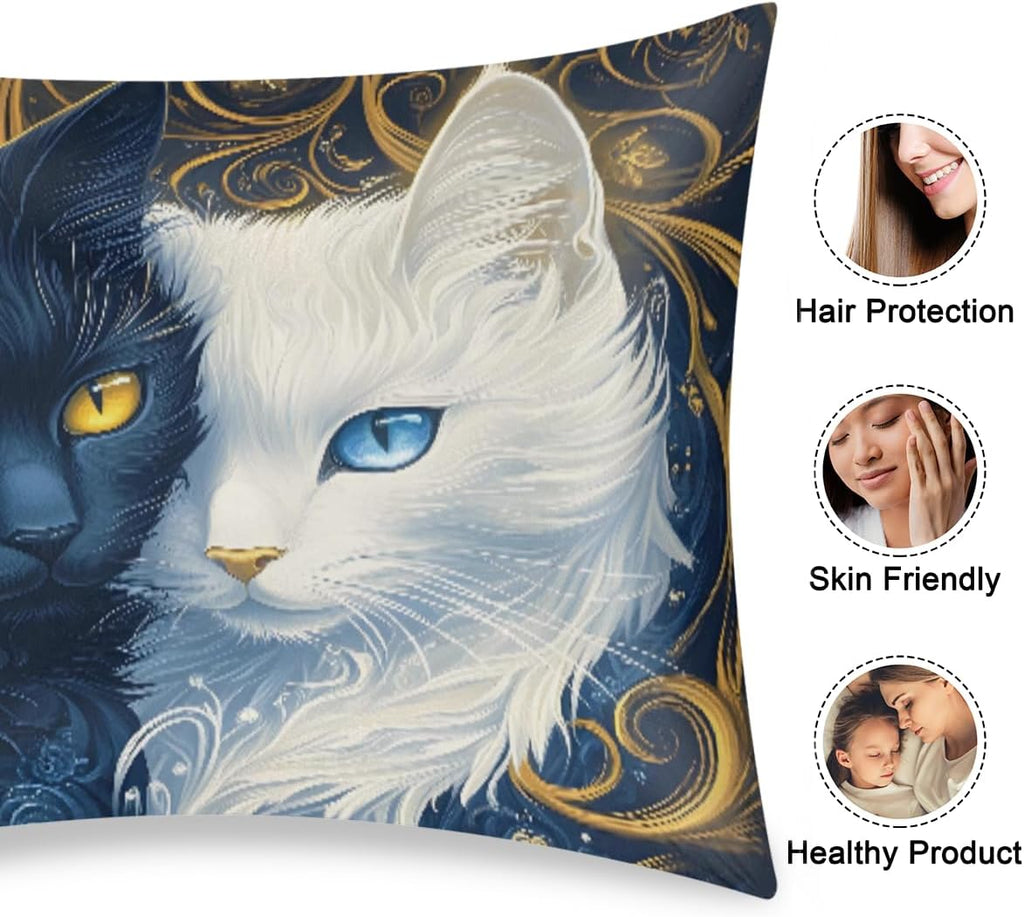 White Black Cat Satin Pillowcase for Hair and Skin Soft Silk Pillow Cases with Envelope Closure Cooling Pillow Case Slip 15.99 Pillow…