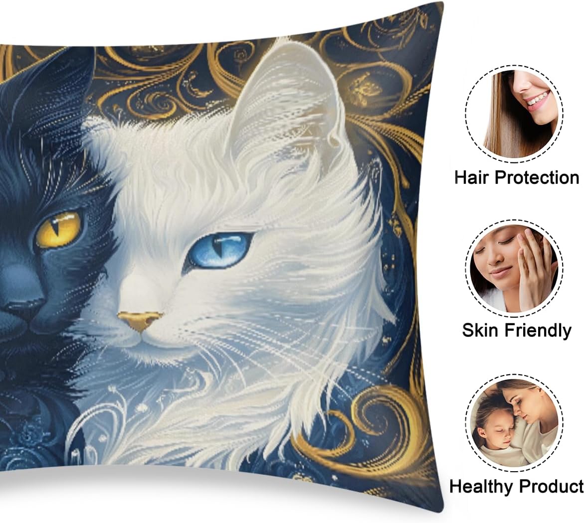 White Black Cat Satin Pillowcase for Hair and Skin Soft Silk Pillow Cases with Envelope Closure Cooling Pillow Case Slip 15.99 Pillow…