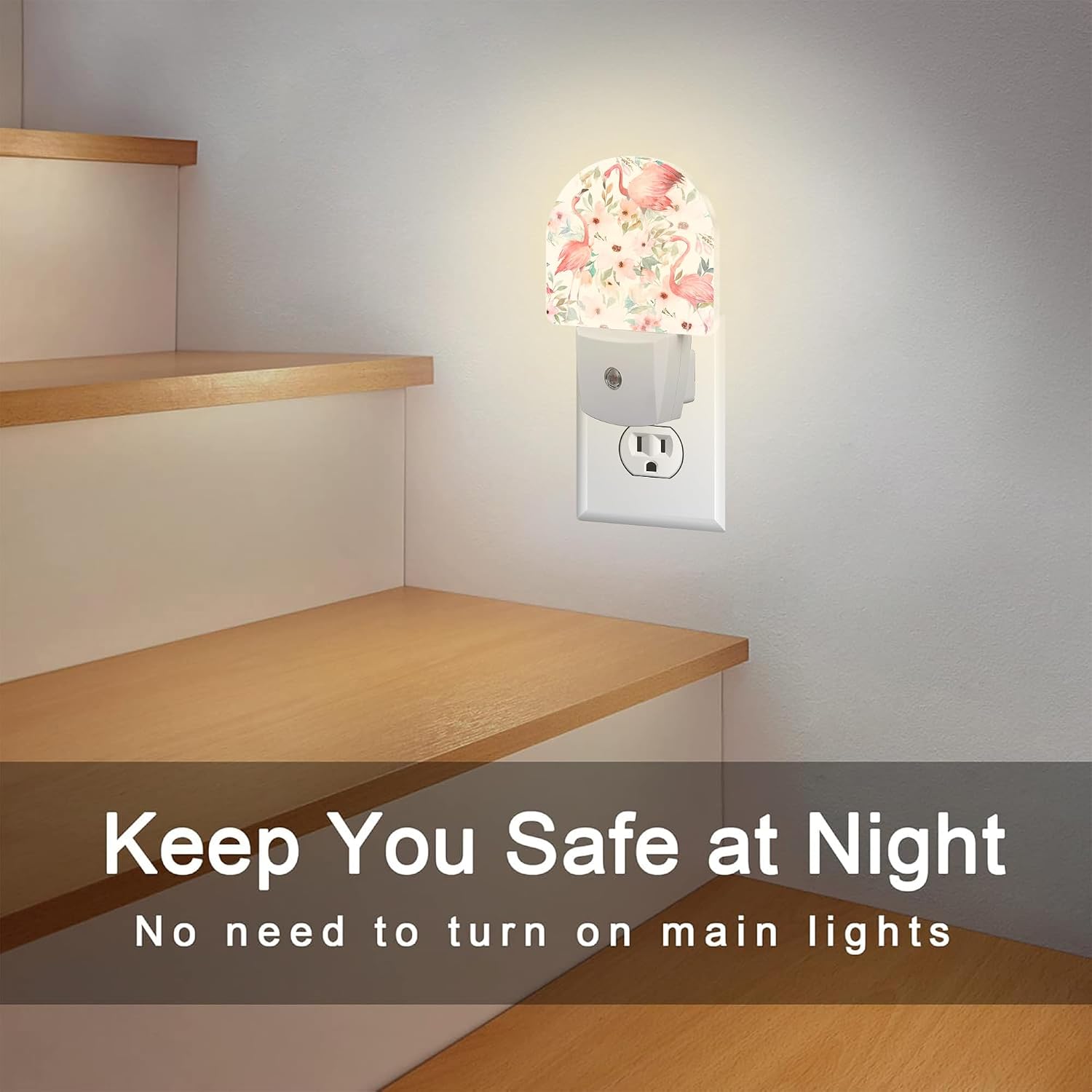 Pink Flamingos Flowers Night Light for Kids, Watercolor Tropical Floral Flamingo Night Light Plug in with Dusk to Dawn Sensor,0.5w Energy…
