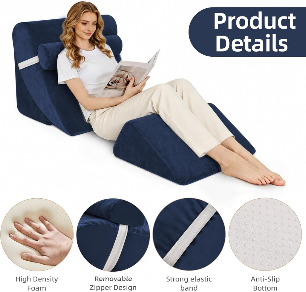 LevNubis 4PCS Orthopedic Bed Wedge Pillow Set for Post Surgery&, Adjustable Wedge Pillow for Back, Acid Reflux, Sitting up in Bed, Recov…