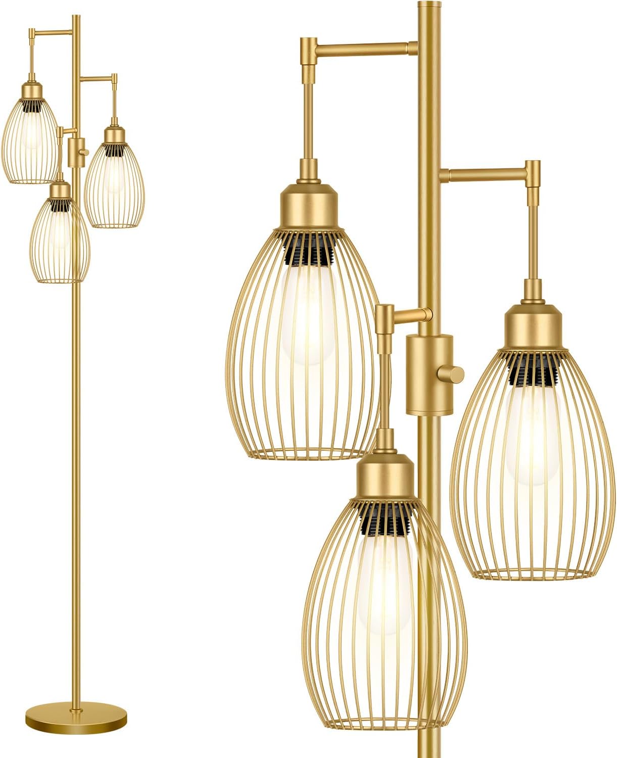 Dimmable Floor Lamp, 3 x 800LM LED Edison Bulbs Included, Farmhouse Industrial Floor Lamp Standing Tree Lamp with Elegant Teardrop Cage…