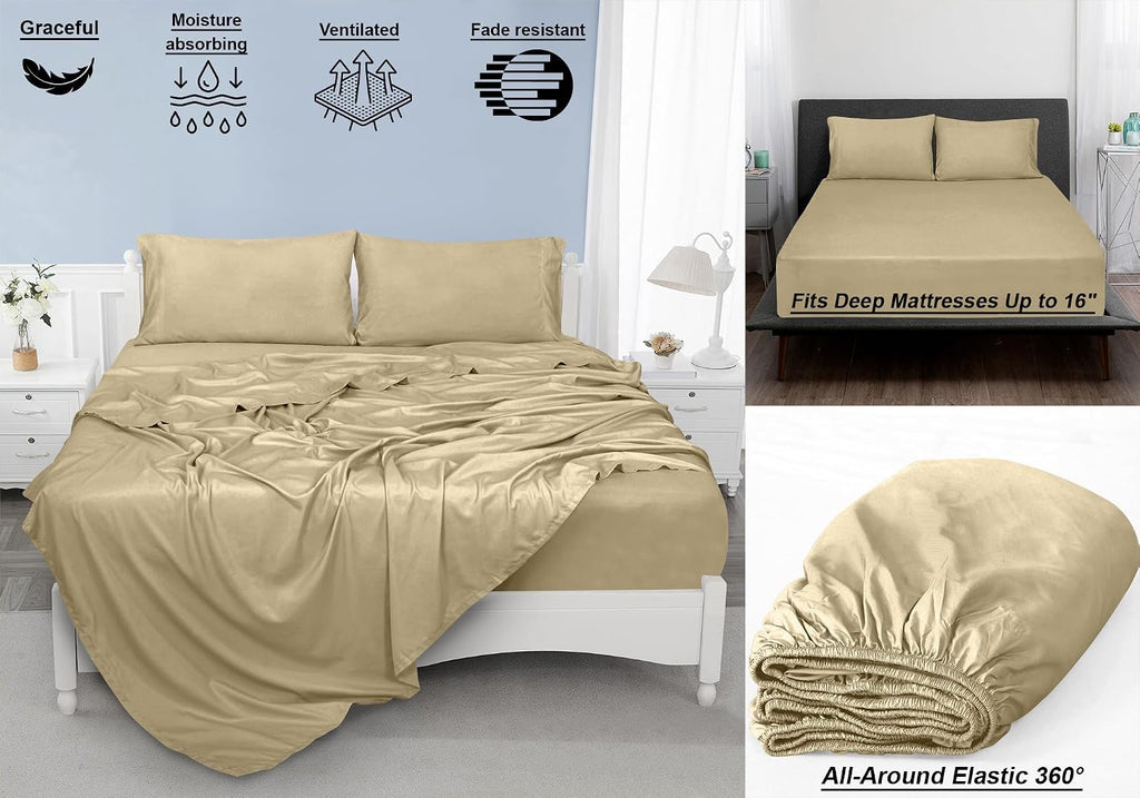 Royalelinens ROYALE LINENS 300 Thread Count 100% Long Staple Combed Cotton Sheet Set - 4 Piece King Bed Sheets - 1 Fitted, 1 Flat & 2 Pillo…