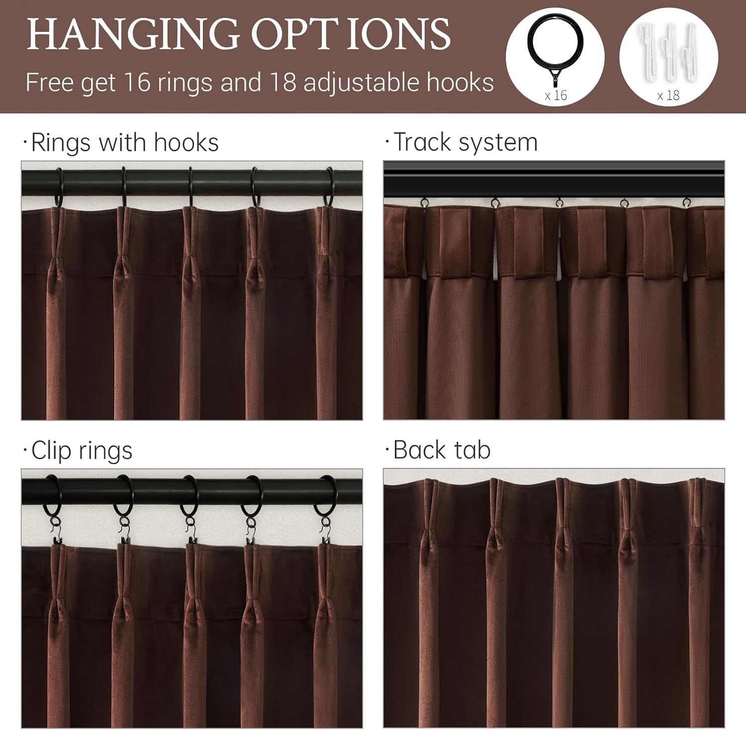 Drapenova 92 Inch Long Dark Brown Velvet Blackout Curtains for Living Room Bedroom Elegant Luxury Boho Light Blocking Thermal Insula…