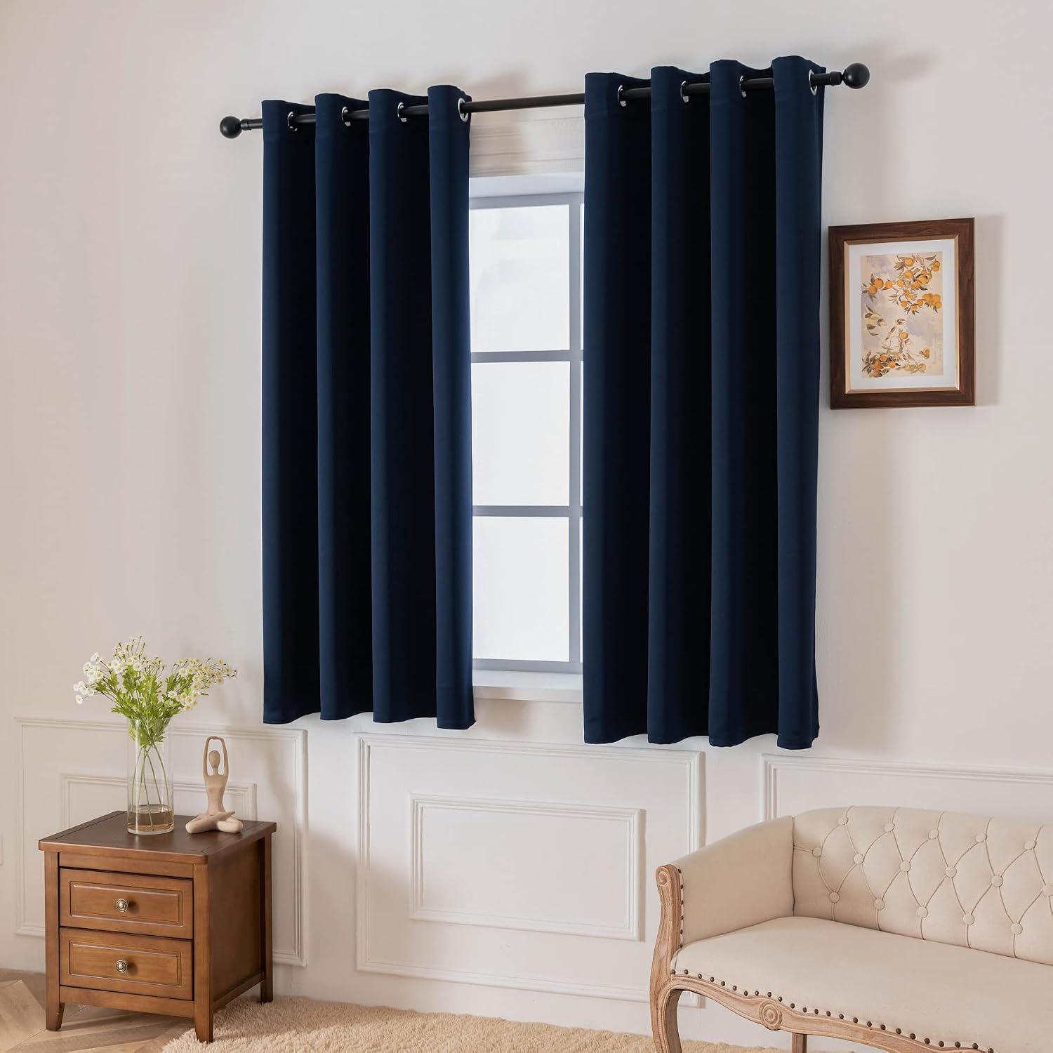 Pickluc Deep Navy Blackout Curtains 63 Inch Length 2 Panel Set, Solid Grommet Drapes for Bedroom or Living Room, Light Blocking and Thermal…