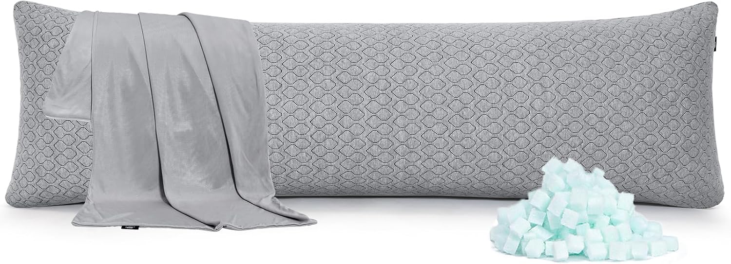 Rainmr Extra Long Body Pillow Memory Foam 160x50cm – Body Pillows for Anime Pillowcase – with Cooling Gray Pillow Cover 20 x 63 inches