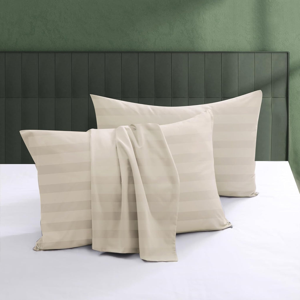 ShunjieHome 100% Egyptian Cotton Pillow Protectors Set of 4, 600 Thread Count Standard Size Bed Pillow Cases with Zipper, Sateen Weave Cool…