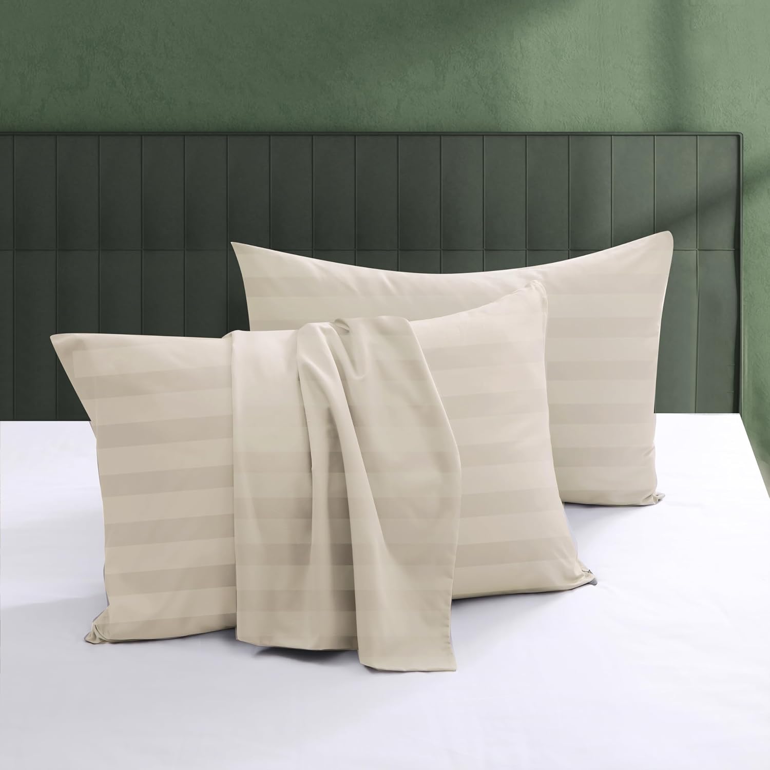 ShunjieHome 100% Egyptian Cotton Pillow Protectors Set of 4, 600 Thread Count Standard Size Bed Pillow Cases with Zipper, Sateen Weave Cool…