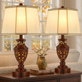 EJIAXIN Lamps for Night Stands Set of 2-23.5" Vintage Bedside Lamp with USB A+C and Nightlight - Brown Retro Carved Resin Farmhouse Desk…