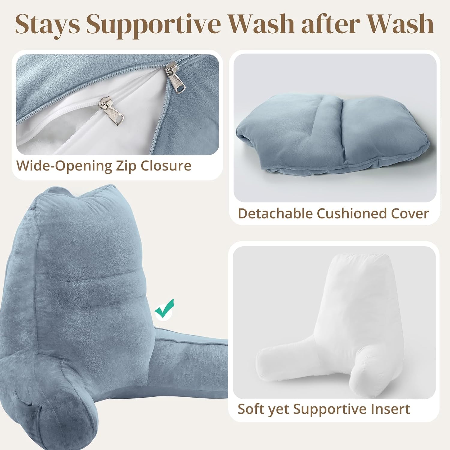 Sasttie Reading Pillow, Pillows for Reading or Relaxing – Ergonomic Support for Head, Neck, Back, and Lumbar, 23-Inch, Greyish Blue Blue