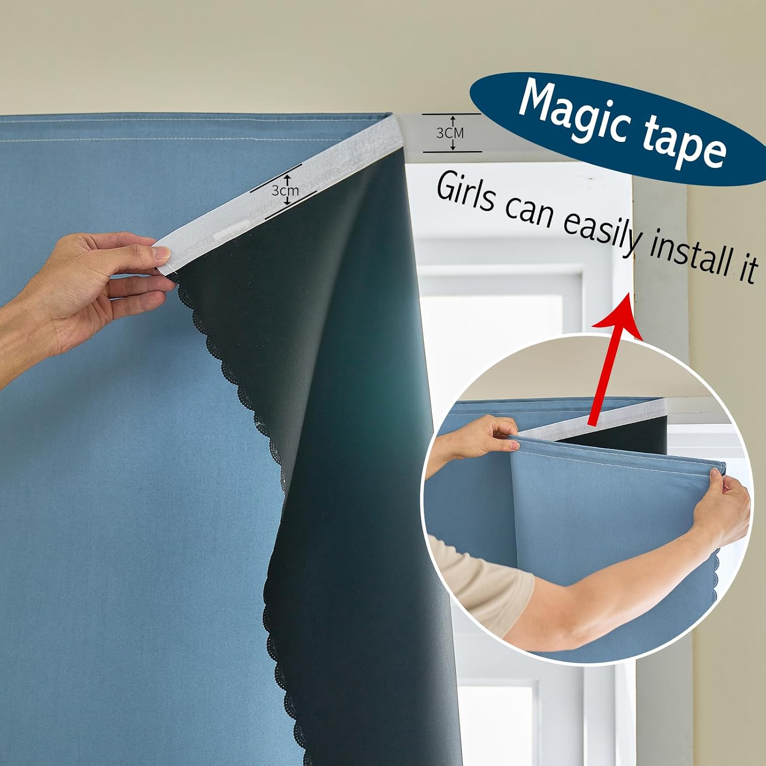 Jilron Magic Tape Stick on Portable Curtains for Windows, Bedroom Blackout Curtains for - Thermal Lnsulated No Drill Curtains Room Darkening…