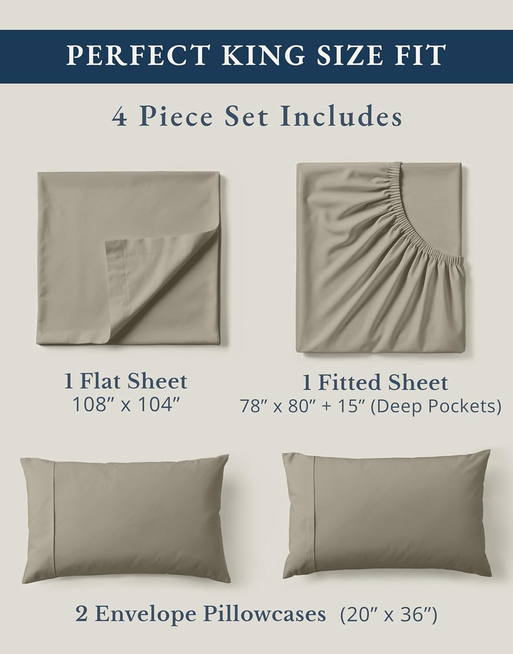 LaneLinen LANE LINEN 100% Organic Cotton King Sheet Set, 4Pc Cotton Sheets King Size, Soft & Comfy Percale reusable Sustainably Produce…