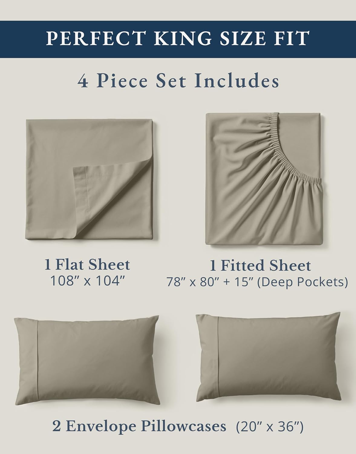 LaneLinen LANE LINEN 100% Organic Cotton King Sheet Set, 4Pc Cotton Sheets King Size, Soft & Comfy Percale reusable Sustainably Produce…